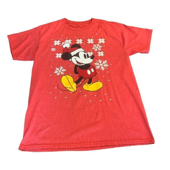 Disney Mickey Mouse Christmas Red T Shirt Large Short Sleeve Sleep Shirt - Picture 1 of 5